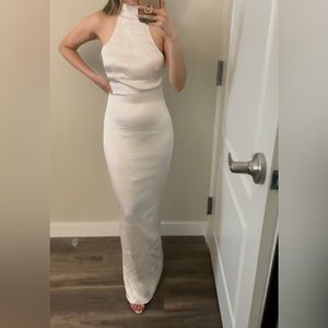 Satin Drape Back Maxi Dress - White - MESHKI